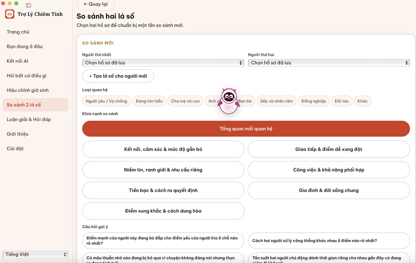 Màn hình so sánh hai lá số